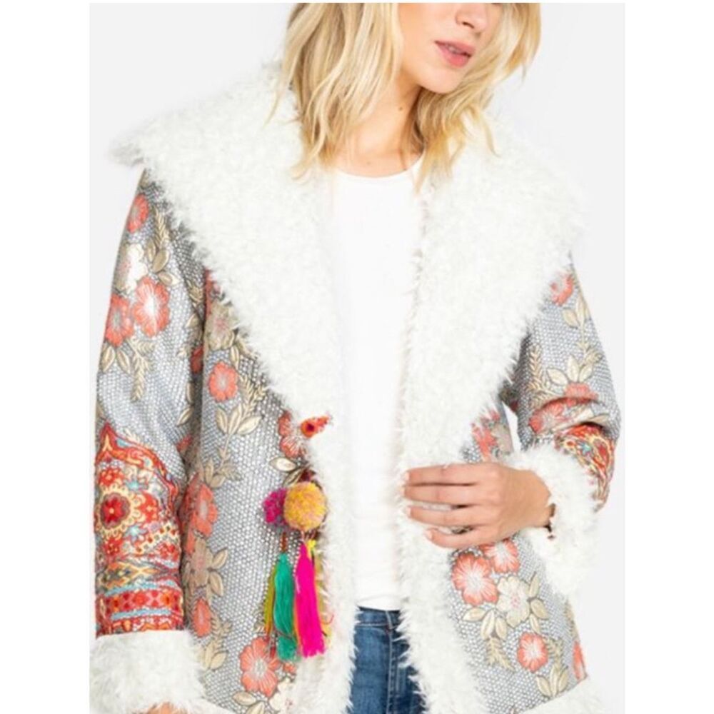 Johnny Was Biya Quarda Floral Faux Shearling Hooded Jacket Size M - Picture 14 of 16